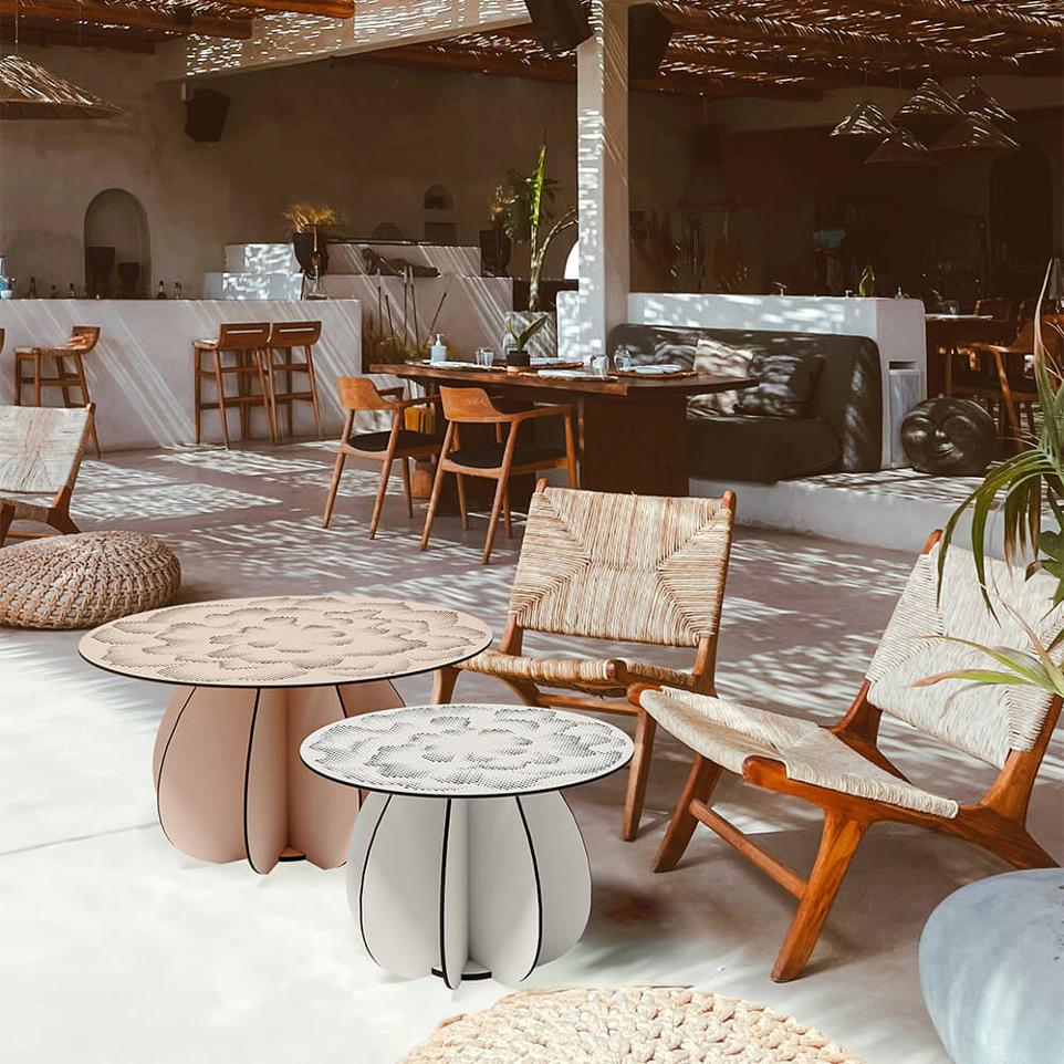 tables basses rondes extérieur design de la marque Ibride collection Gardenia